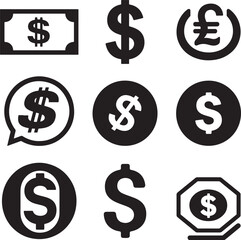 Dollar Sign silhouette Vector Icon set on white background.