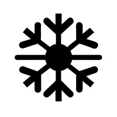 Obraz premium Frosty Snowflake Silhouette Icon: Simple black silhouette of a snowflake, perfect for winter, Christmas, and seasonal creative projects.