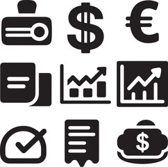 Money and Business Icons – Bold Financial Symbol Vector Set