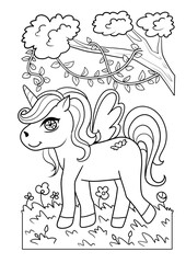 Unicorn Coloring Pages for Kid - Unicorn Outline - Black and White Unicorn Clip Art for Coloring Pages and Educational Use