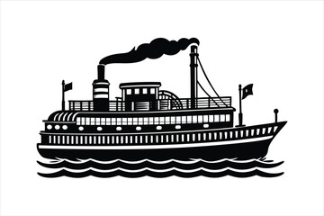 Obraz premium Historical Steamer Ship Silhouette Vector for Marine Themes [Converted]