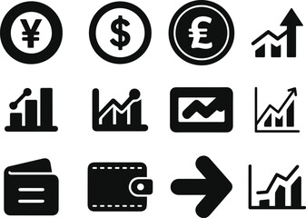 Minimalist Finance Icons Set – Currency, Wallet, Graph Vector Pack