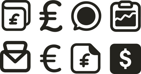 set of icons for web design. Minimalist Finance Icons Set – Currency, euro vector
