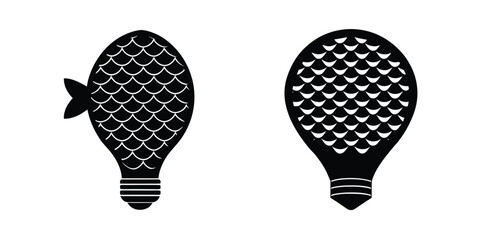Light Bulb Made From Fish Scales Silhouette on White Background © Design Wave Ai
