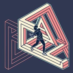 Abstract 3D geometric shapes with gradient colors on a dark background. The design features modern, futuristic aesthetics with isometric elements. Vector