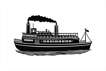 Obraz premium Vintage Steamer Ship Vector Silhouette on White Background
