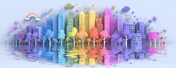 Obraz premium Cartoon drawing of flood disaster in colored pastel from front view created in flat design under natural disaster theme