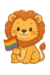Obraz premium Cute Lion with Rainbow Flag – Pride Illustration for LGBTQ+ Support