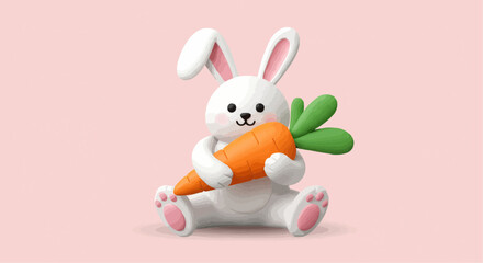 A cute bunny is holding a carrot.