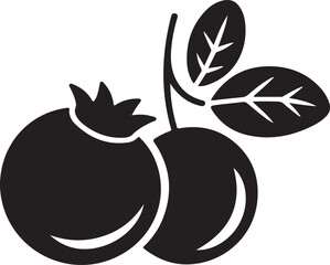 Simple Black Silhouette of Two Cranberries with Leaves