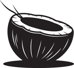Half Coconut Shell with Straw Tropical Drink Illustration