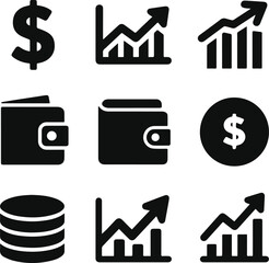 business graph icon set. Business and Finance Icon Vector Set – Wallet, Graph, Briefcase Symbols