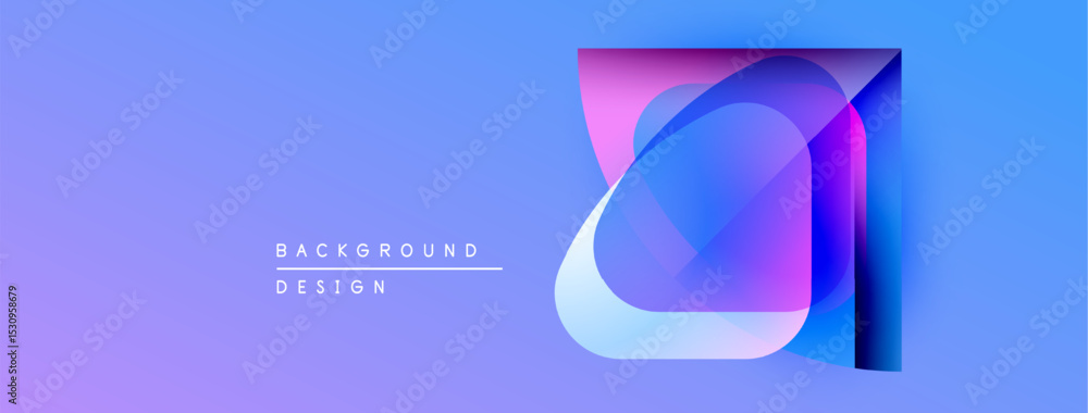 Poster abstract geometric shapes overlap, creating vibrant purple, blue gradients. modern design element fo