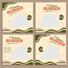 Fast food restaurant business marketing social media post or web banner template design with abstract background. Fresh pizza, burger & online sale promotion ads flyer or poster design with mockup
