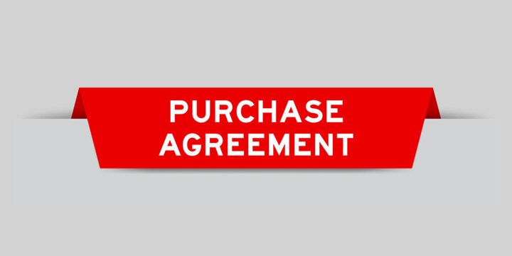 Red color inserted label with word purchase agreement on gray background