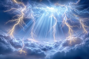 Fototapeta na wymiar Phenomena like sun rays and lightning storms are categorized as weather-related natural disasters