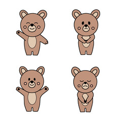 Cute cartoon bears character set vector. Kawaii bear doodle collection
