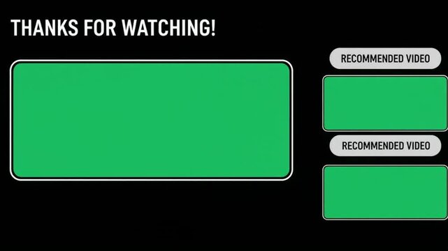 End screen template with green placeholders, recommended videos, and call to action text