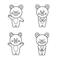 Cute cartoon bears character set vector. Kawaii bear doodle collection