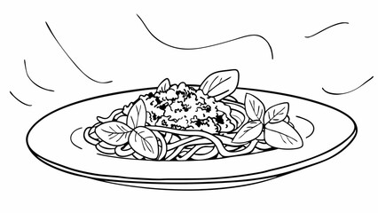 Vintage Black and White delicious plate of spaghetti topped with aromatic herbs, evoking warmth and comfort