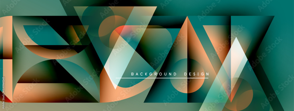 Poster Abstract geometric shapes overlap, creating dynamic teal, orange gradients. Modern design element suitable for backgrounds, presentations.