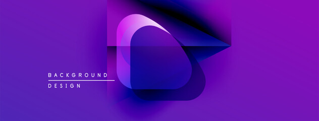 Abstract purple design features overlapping shapes, gradients. Modern aesthetic, vibrant colors create dynamic visual impact.