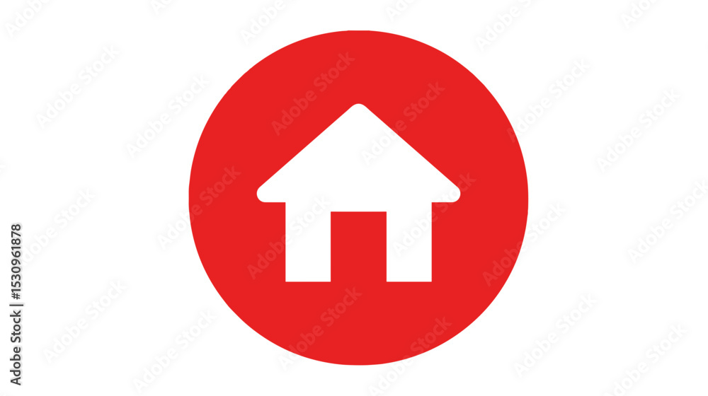 Poster home icon in flat design style with red circular background
