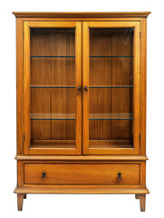 Wood cabinet with glass doors and drawer