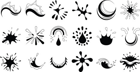  Wave water Icon Set, Water splashes logo, Abstract wavy ocean silhouette, liquid motion curves stripes swirls, vector illustration