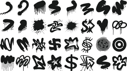 Black brush stroke set, brush stroke for ink paint, grunge design element, dirt banner, watercolor design, isolated on vector illustration