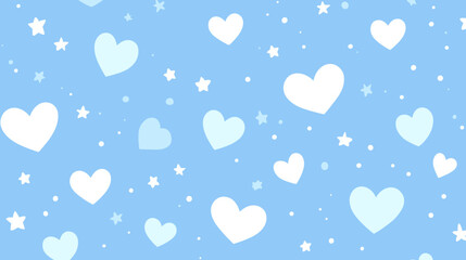 Soft blue background with white hearts and stars in playful pattern  
