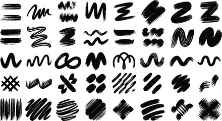 Black brush stroke set, brush stroke for ink paint, grunge design element, dirt banner, watercolor design, isolated on vector illustration