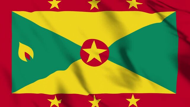 Grenada Flag Waving Video Animation, Grenada Flag with Natural Sky and Sunlight - Powered by Adobe