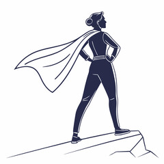 Silhouette of a confident woman standing with hands on hips, minimal graphic style, on a plain white background. Concept of empowerment and strength. Vector .