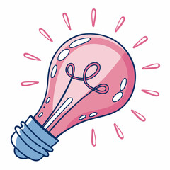 Glossy pink light bulb with blue base and glowing elements on clean white background, symbolizing creativity, innovation and bright ideas. Soft 3d vector .
