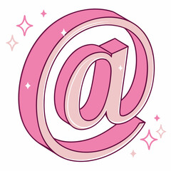 Glossy pink 3D-style at symbol with soft shading and highlights, isolated on a clean white background. Concept for communication and digital messaging. Soft 3d vector .