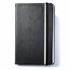sleek black hardbound notebook with elastic band and ribbon bookmark