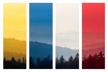 Misty Mountain Landscape in Four Color Variations