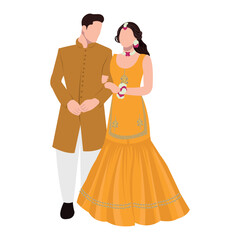 indian wedding mehndi couple illustration walking in traditional pose
