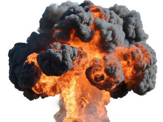 Massive fire explosion with dark smoke and orange flames hot ash heat on transparent background