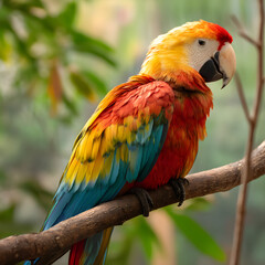 Obraz premium A colorful parrot is perched on a branch