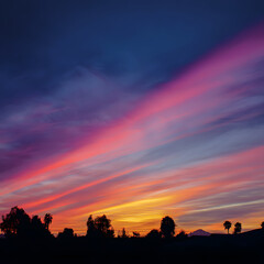 Fototapeta premium A beautiful sunset with a long line of clouds in the sky