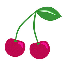 deux cerise avec une feuille effet risographie