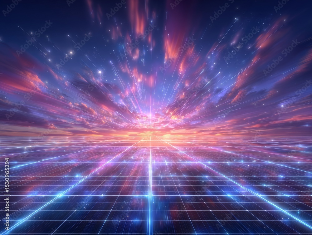 Poster renewable energy's potential is underscored by the sight of a solar panel array glistening in a vibr
