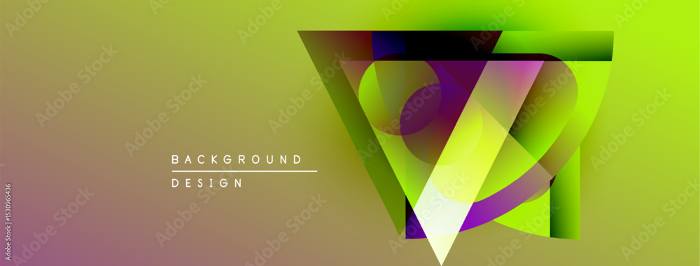 Aufkleber Abstract geometric design. Vibrant colors blend, creating dynamic visual effect. Triangle shapes overlap, forming layered composition. Modern, stylish background.