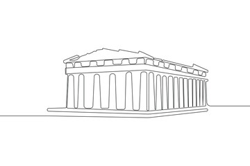 Simple hand-drawn Parthenon single line drawing isolated on white background. Vector illustration