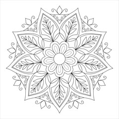 Flower Mandala Coloring Page - Beautiful Flower Mandala Design for Adults - Printable Flower Mandala Art with Botanical Patterns - Detailed Coloring Book Page for Relaxation and Stress Relief
