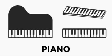 Collection of piano keys rendered in various geometric shapes and abstract forms, offering a modern twist on traditional musical elements for design projects and music-related visuals.