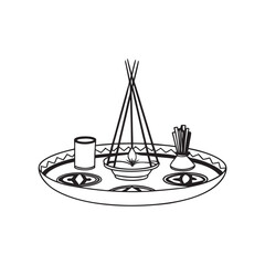 line art of indian pooja thali