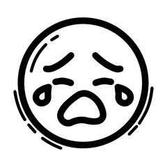 Fototapeta premium Outline style emoji expressing whining or deep sadness. Features eyes with large teardrops beneath them, and a downturned mouth, conveying distress, crying, intense sadness, grief and sorrow